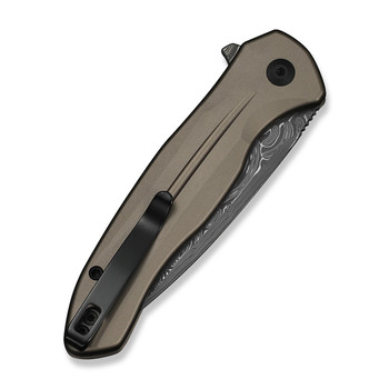 Civivi Button Lock Kitefin Folding Knife Brownish/Gray Aluminum Handle Damascus Plain Edge C24091-DS1