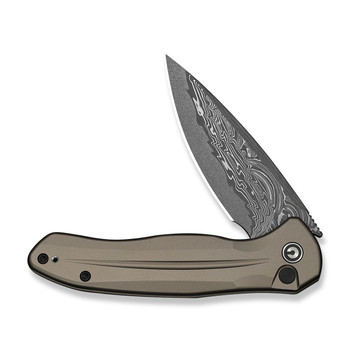 Civivi Button Lock Kitefin Folding Knife Brownish/Gray Aluminum Handle Damascus Plain Edge C24091-DS1