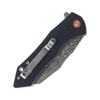 Klaken Knives Folding Knife Black Carbon Fiber Handle Damascus Plain Edge J338-Askael-Carbon