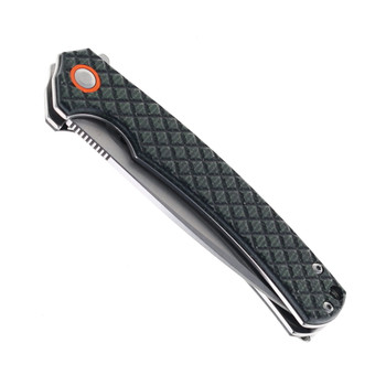 Klaken Knives Folding Knife Green Micarta Handle D2 Plain Edge Stonewash Finish J339-Valdur-Green