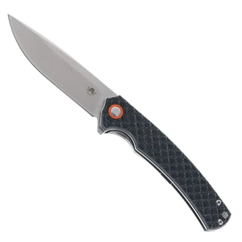 Klaken Knives Folding Knife Black Micarta Handle D2 Plain Edge Stonewash Finish J339-Valdur-Black