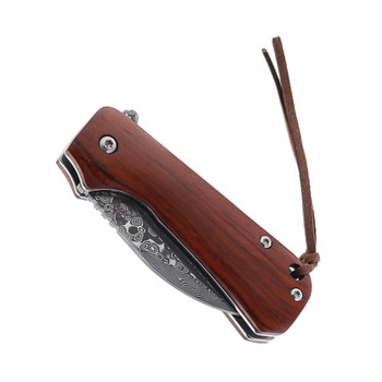 Klaken Knives Folding Knife Red Sandalwood Handle Damascus Plain Edge J355-Dot-Red-Sandwood