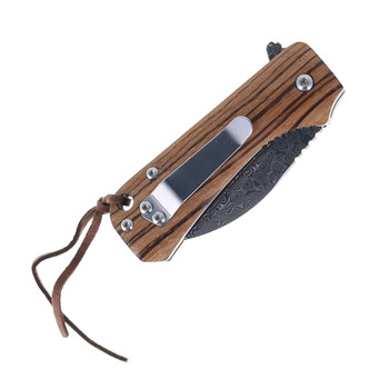 Klaken Knives Folding Knife Zebrawood Handle Damascus Plain Edge J355-Dot-Zebra