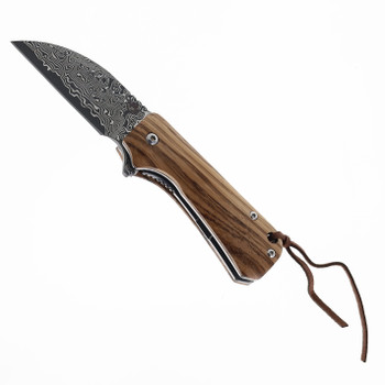 Klaken Knives Folding Knife Zebrawood Handle Damascus Plain Edge J355-Dot-Zebra