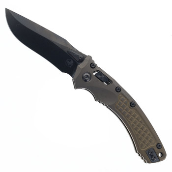 Microtech Amphibian Ram-Lok Axis Lock Folding Knife M390MK DLC Stonewashed Clip Point Blade Antique Bronze Frag Titanium Handle 137RL-1DLCTFRMS1
