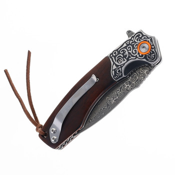 Klaken Ardent Folding Knife Red Sandalwood Handle Damascus Plain Edge J358-Ardent-Red-Sandwood