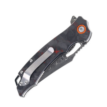 Klaken Folding Knife Red Carbon Fiber Handle Damascus Plain Edge J385-Wraith-Red-Carbon