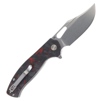 Klaken Folding Knife Red Crushed Carbon Fiber Handle D2 Plain Edge J388-Vapor-Red-Carbon