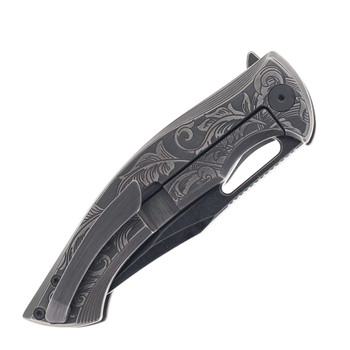 Klaken Folding Knife Black TA5 Titanium Handle M390 Plain Edge Stonewash Finish B11-HODR-Black