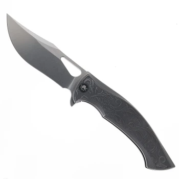 Klaken Folding Knife Grey TA5 Titanium Handle M390 Plain Edge Stonewash Finish B11-HODR-Grey