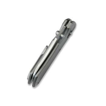 Geo Komodo Folding Knife Gray Titanium Handle Damascus/Copper Drop Point Plain Edge GEO2509A