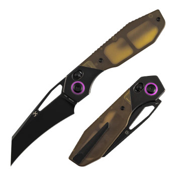 (Stiff Lock) Open Box/Returned Kansept QTRO Folding Knife Blackwash Titanium/Amber PEI/Ultem Handle Elmax Plain Edge Blackwash Finish K1118VH1