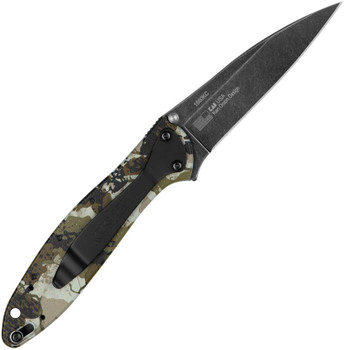 Kershaw Leek Linerlock A/O Folding Knife Aluminum King Camo Handle Blackwashed Finish Sandvik Drop Point Blade 14C28N 1660KC