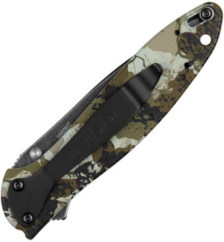 Kershaw Leek Linerlock A/O Folding Knife Aluminum King Camo Handle Blackwashed Finish Sandvik Drop Point Blade 14C28N 1660KC
