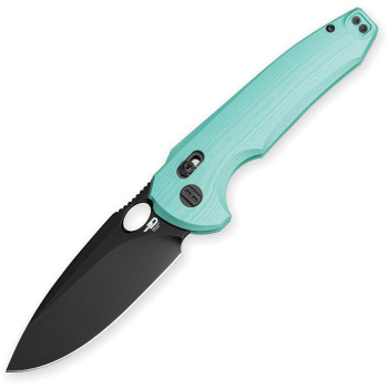 Bestech Noctar Folding Knife Mint Green G10 Handle 14C28N Drop Point Plain Edge Black PVD Finish BG66F
