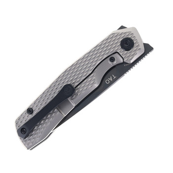 Kunwu TAO II Reverse Tux Folding Knife Grey Titanium Handle Vanax Plain Edge Black DLC Finish K703T-3