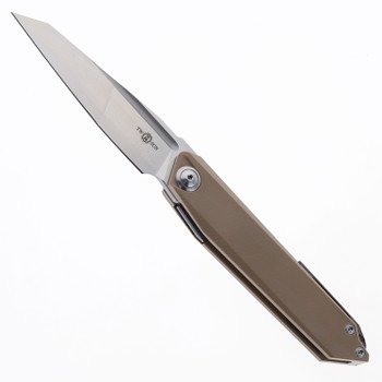 TwoSun Folding Knife Brown G10 Handle N690 Plain Edge Stonewash Finish TS218-Brown