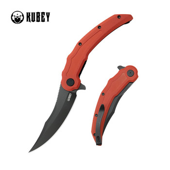 Kubey Crest Folding Knife Red G10 Handle 14C28N Karambit Plain Edge Blackwash Finish KU346E