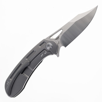 TwoSun Folding Knife Grey Titanium Handle M390 Plain Edge ts261