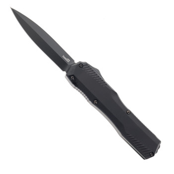 Kershaw Livewire OTF Auto Knife Black Aluminum Handle Magnacut Double Edge Dagger Plain Black PVD Blade 9000DE