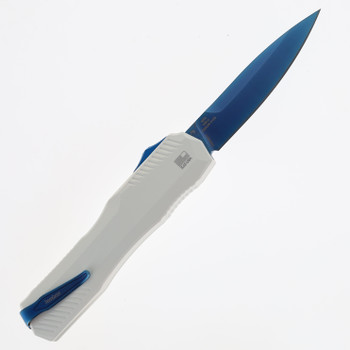 Kershaw Livewire OTF Auto Knife White Aluminum Handle Magnacut Spear Point Plain Blue Blade 9000WBLU
