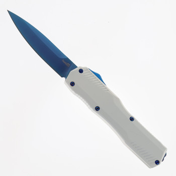 Kershaw Livewire OTF Auto Knife White Aluminum Handle Magnacut Spear Point Plain Blue Blade 9000WBLU