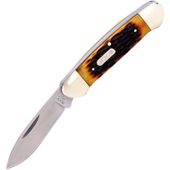 Buck Canoe Folding Knife Brown Jgged Bone Handle 420J2 Spear/Pen Plain Edge Satin Finish 0389BNSWM