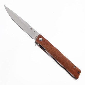 Buck Decatur Folding Knife Wood Handle 7Cr Drop Point Plain Edge 0256BRS
