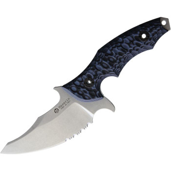 Maserin Fixed Blade Knife Black/Blue G10 Handle D2 Part Serrated Stonewash Finish PMAS940G10