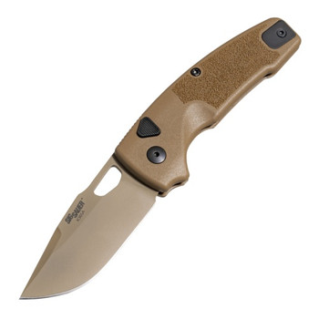 Hogue Knives Sig Automatic  Knife Coyote Tan GFN Handle Magnacut Clip Point Plain Coyote Tan Cerakote Blade 16331