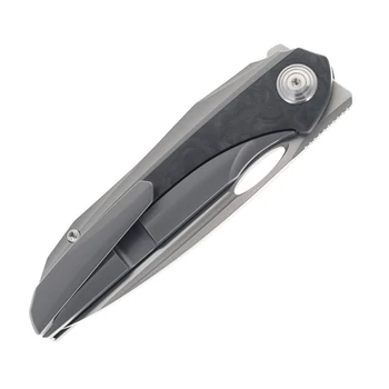 Bestech SENU Folding Knife Titanium/Marble Carbon Fiber Handle S90V Plain Edge Stonewash/Satin Finish BT2601B