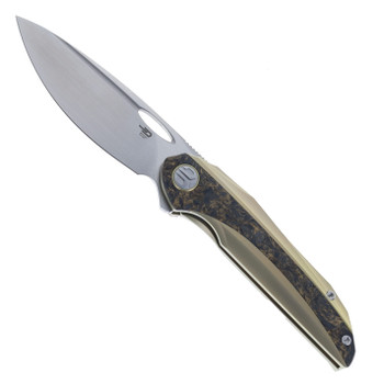Bestech SENU Folding Knife Titanium/FatCarbon Handle S90V Plain Edge Satin Finish BT2601C