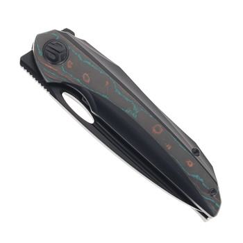 Bestech SENU Folding Knife Titanium/CamoCarbon Handle S90V Plain Edge Black PVD Finish BT2601D