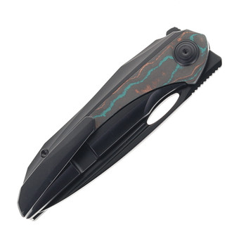 Bestech SENU Folding Knife Titanium/CamoCarbon Handle S90V Plain Edge Black PVD Finish BT2601D