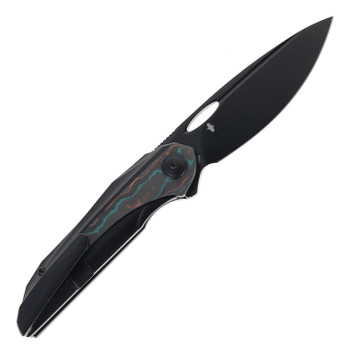 Bestech SENU Folding Knife Titanium/CamoCarbon Handle S90V Plain Edge Black PVD Finish BT2601D
