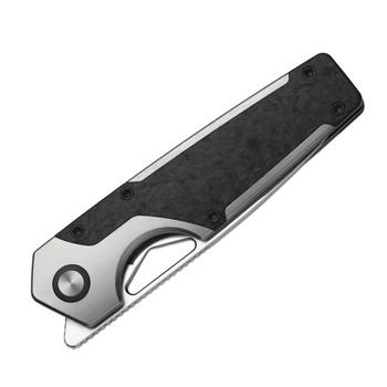 Kizer Serpentine Folding Knife Silver/Black Titanium/Carbon Fiber Handle Elmax Drop Point Plain Edge Satin Finish Ki3759FDA1