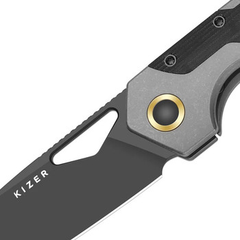 Kizer Serpentine Folding Knife Gray/Black Titanium/Micarta Handle Elmax Drop Point Plain Edge Matte Black DLC Finish Ki3759FDA2