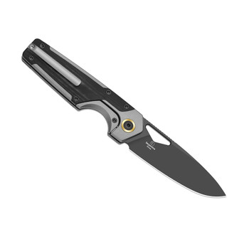 Kizer Serpentine Folding Knife Gray/Black Titanium/Micarta Handle Elmax Drop Point Plain Edge Matte Black DLC Finish Ki3759FDA2