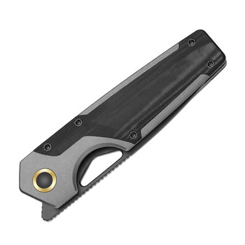 Kizer Serpentine Folding Knife Gray/Black Titanium/Micarta Handle Elmax Drop Point Plain Edge Matte Black DLC Finish Ki3759FDA2