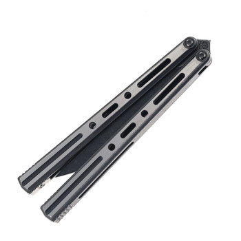 Poikilo Halo PM 3 - S2 Butterfly Knife Titanium Handle M390 Recurved Tanto Plain Edge Dark Stonewash Finish