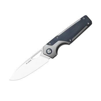 Kizer Serpentine Folding Knife Titanium/Blue Richlite Handle M390 Drop Point Plain Edge Satin Finish Ki3759FDA3