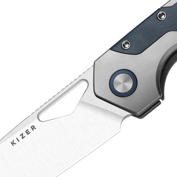 Kizer Serpentine Folding Knife Titanium/Blue Richlite Handle M390 Drop Point Plain Edge Satin Finish Ki3759FDA3