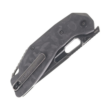 Ketuo Yakuza CF Folding Knife Black Marbled Carbon Fiber Handle Black Stonewashed 154CM Blade