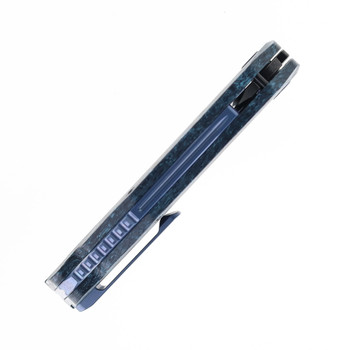 Ketuo Yakuza CF Folding Knife Blue Marbled Carbon Fiber Handle Black Stonewashed 154CM Blade