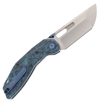 Ketuo Yakuza CF Folding Knife Blue Marbled Carbon Fiber Handle Satin Blade