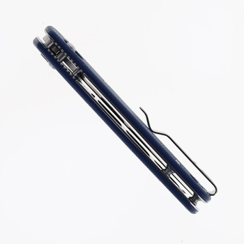 Bestechman CICADA’S WING Folding Knife Blue Micarta Handle 10Cr15MoV Plain Edge Black PVD Finish BMK06-M-4