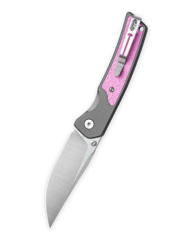 Bestechman ICEBREAKER Folding Knife Grey/Pink Aluminum/G10 Handle D2 Plain Edge Satin Finish BMK16B