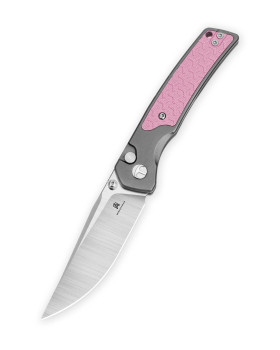 Bestechman ICEBREAKER Folding Knife Grey/Pink Aluminum/G10 Handle D2 Plain Edge Satin Finish BMK16B