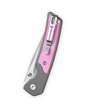 Bestechman ICEBREAKER Folding Knife Grey/Pink Aluminum/G10 Handle D2 Plain Edge Satin Finish BMK16B