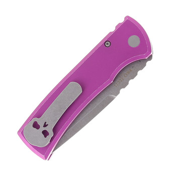 Chaves Knives Pro-Tech Redencion 229 Automatic Knife Purple Battle Worn Aluminum Handle Stonewashed Drop Point S35-VN Blade